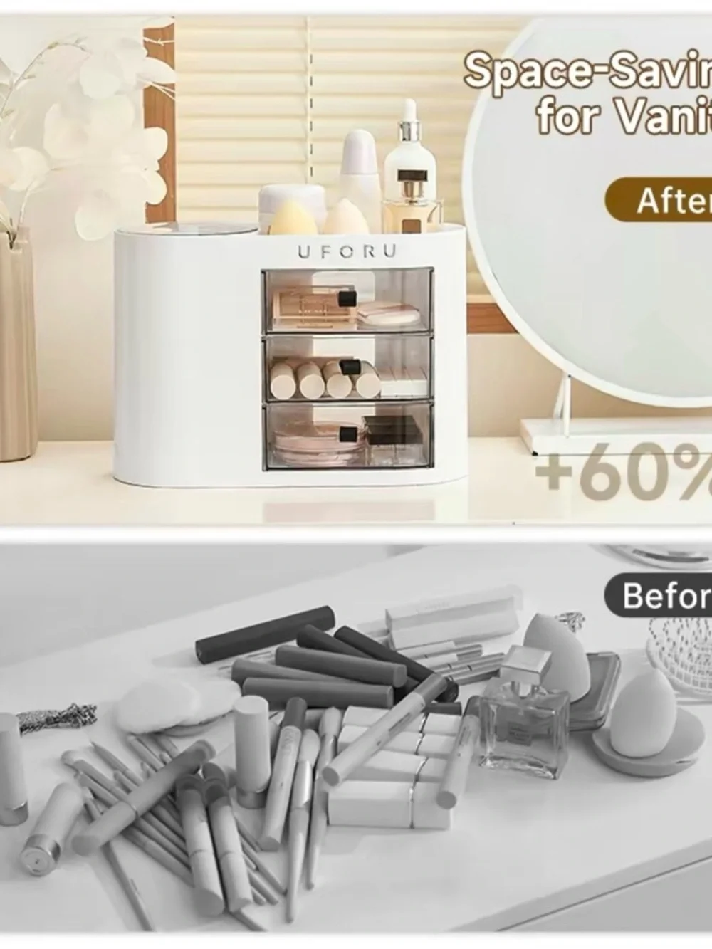 White Cosmetic Organizer with Clear Drawer Fronts